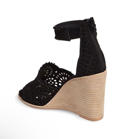 Jeffrey Campbell Black suede cut out wood wedges - Picture 2 of 8